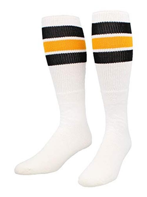 Retro Tube Socks with Stripes for Men & Women – 3 Stripe, Medium Black/Gold