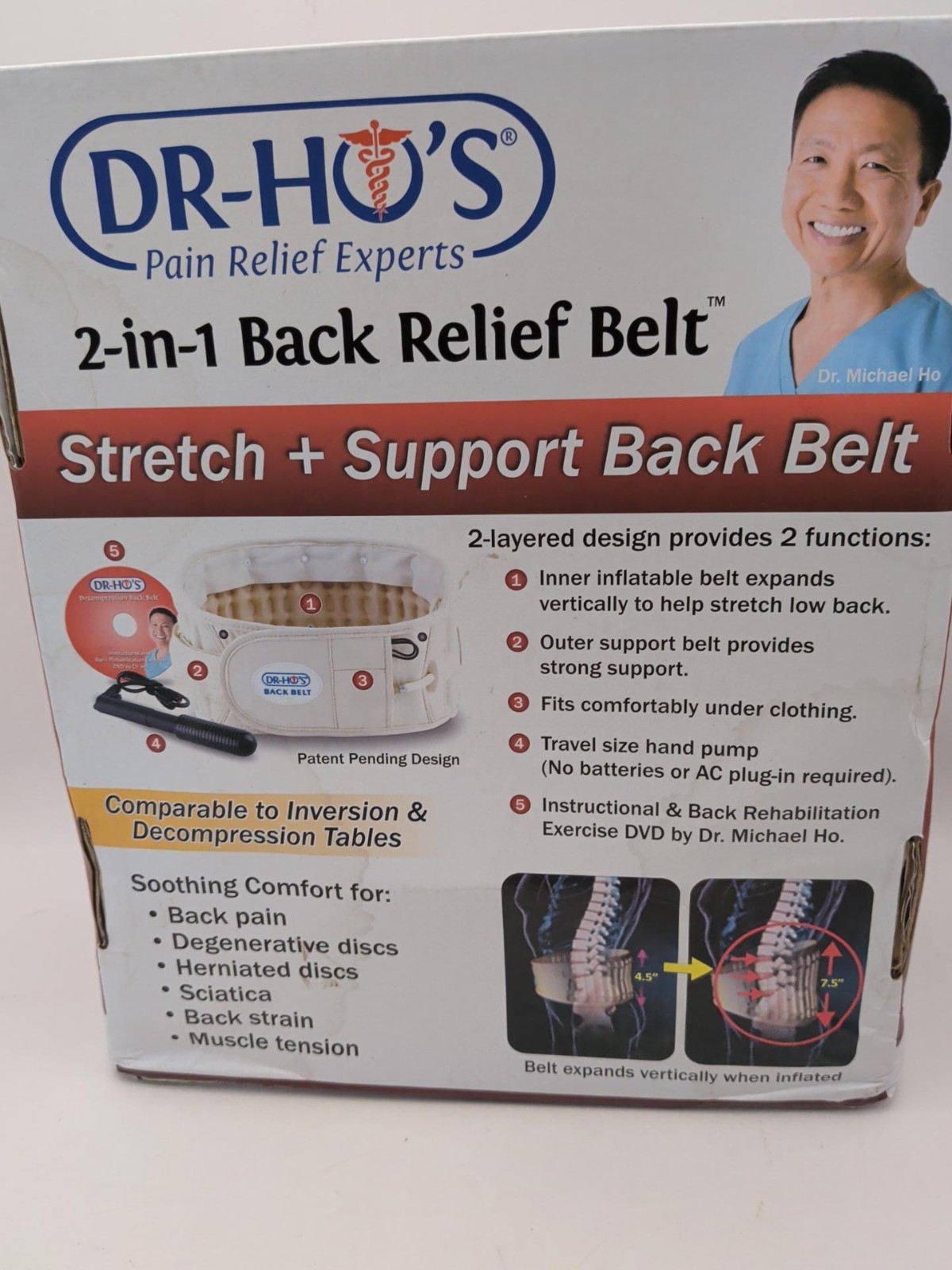DR-HO’S 2-in-1 Back Relief Belt Size A 25-41″ Inflatable Support NEW