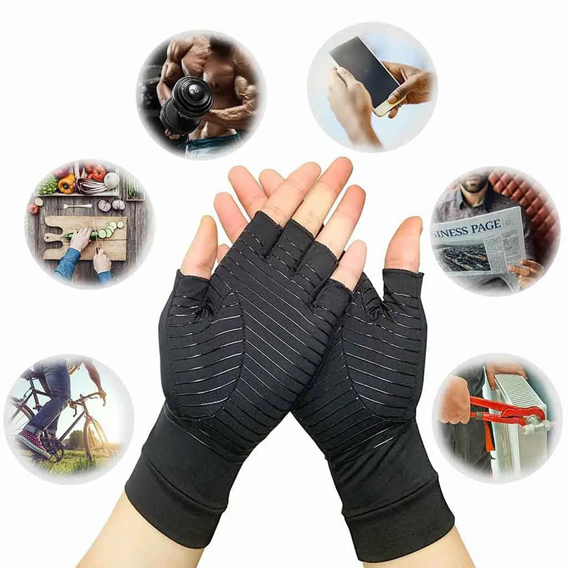 Compression Gloves Fingerless Hand Support Wrist Joint Pain Relief Sleeve