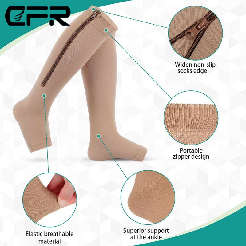 Copper Zipper Compression Socks Support Graduated Stockings Calf Leg Mens Women