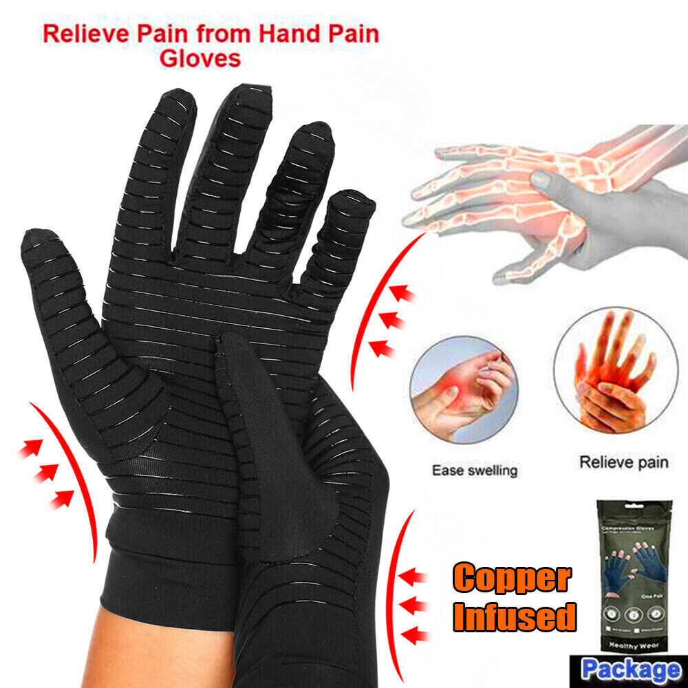 Copper Arthritis Compression Gloves Hand Support Joint Pain Relief Full Finger