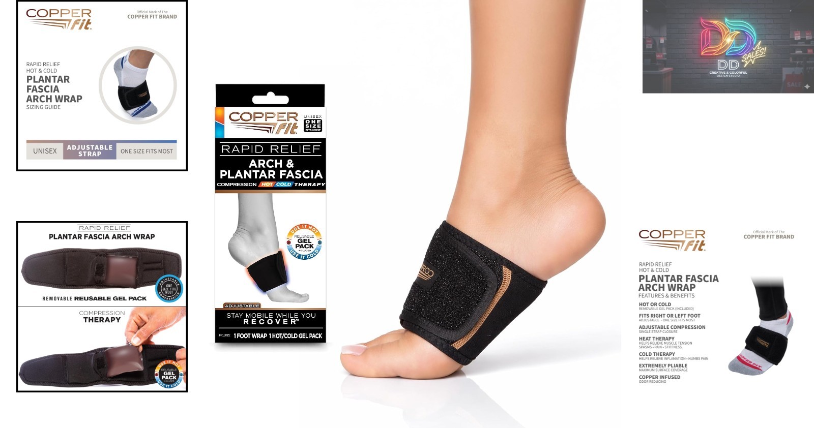 Rapid Relief Plantar Fascia Foot Wrap with Hot/Cold Gel Therapy