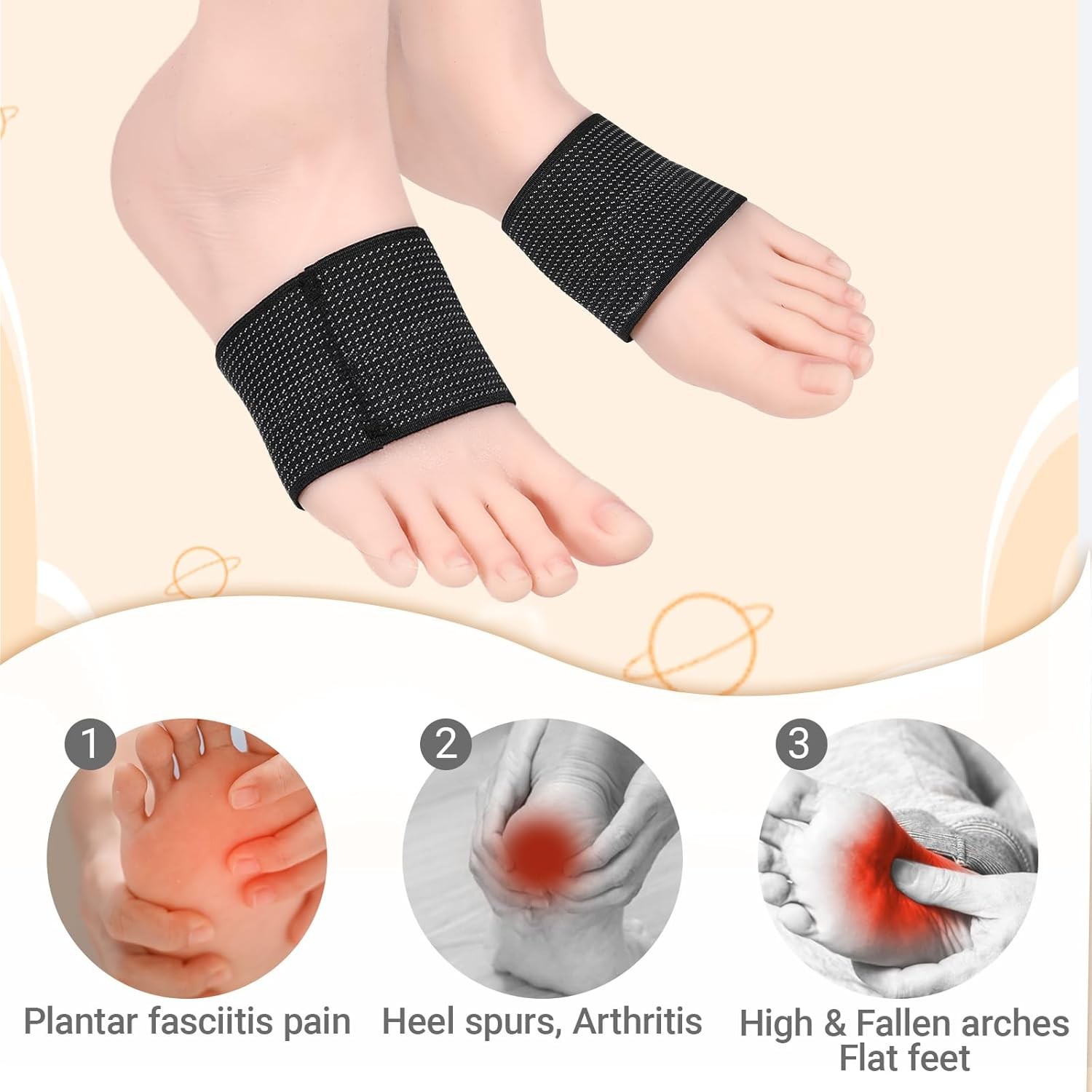 2 Pairs Copper Arch Support Sleeves Plantar Fasciitis Foot Pain Relief Braces S