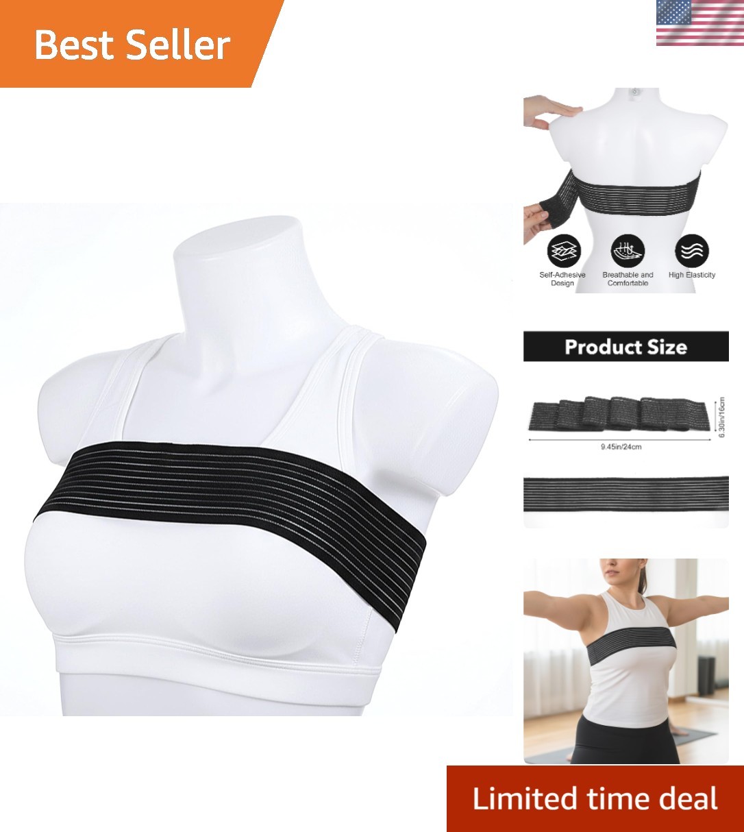 Classic Black Breast Support Band – Ideal for Augmentation & Reduction Recovery
