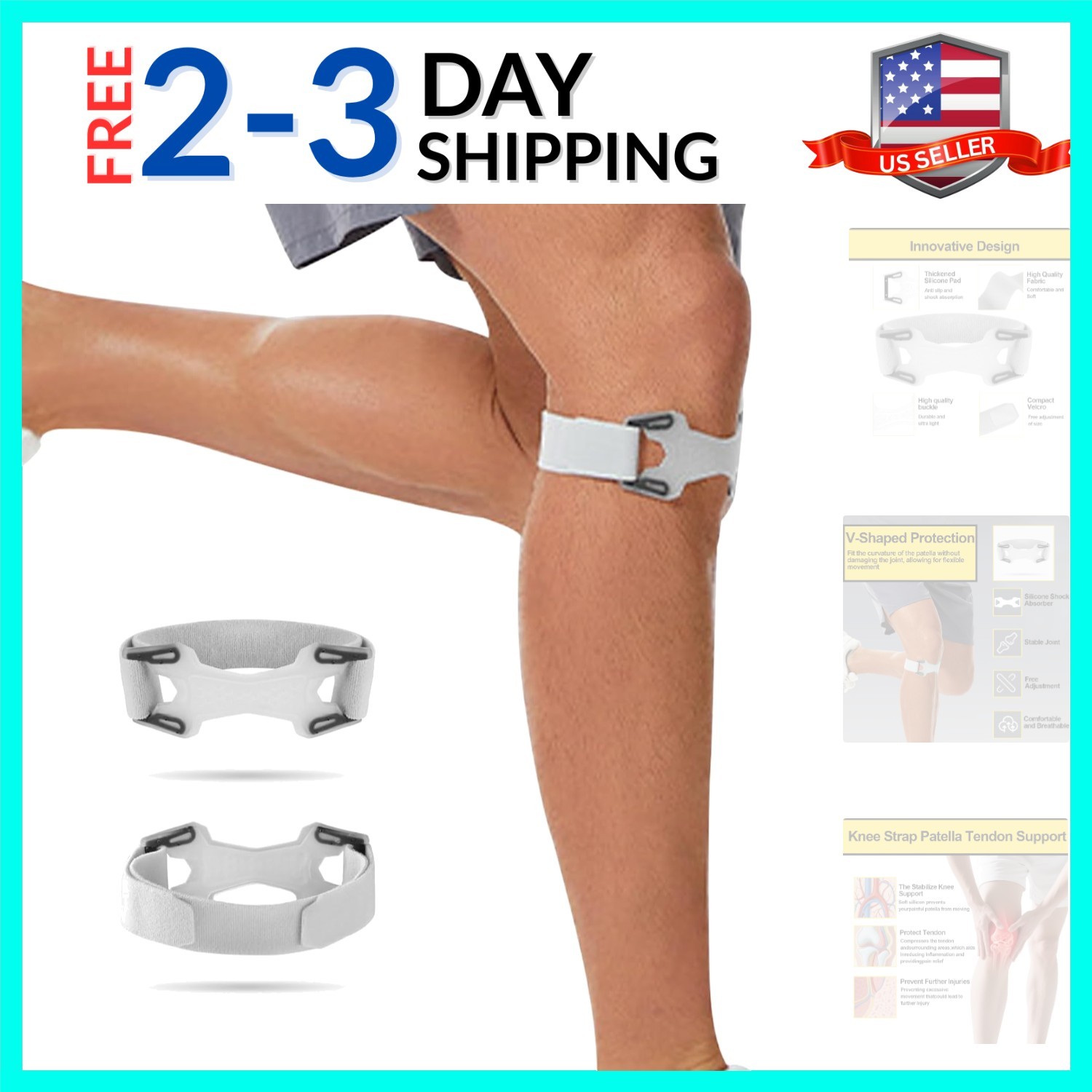 2 Pack Patellar Tendon Support Strap,Adjustable Silicone Patella Knee Strap f…