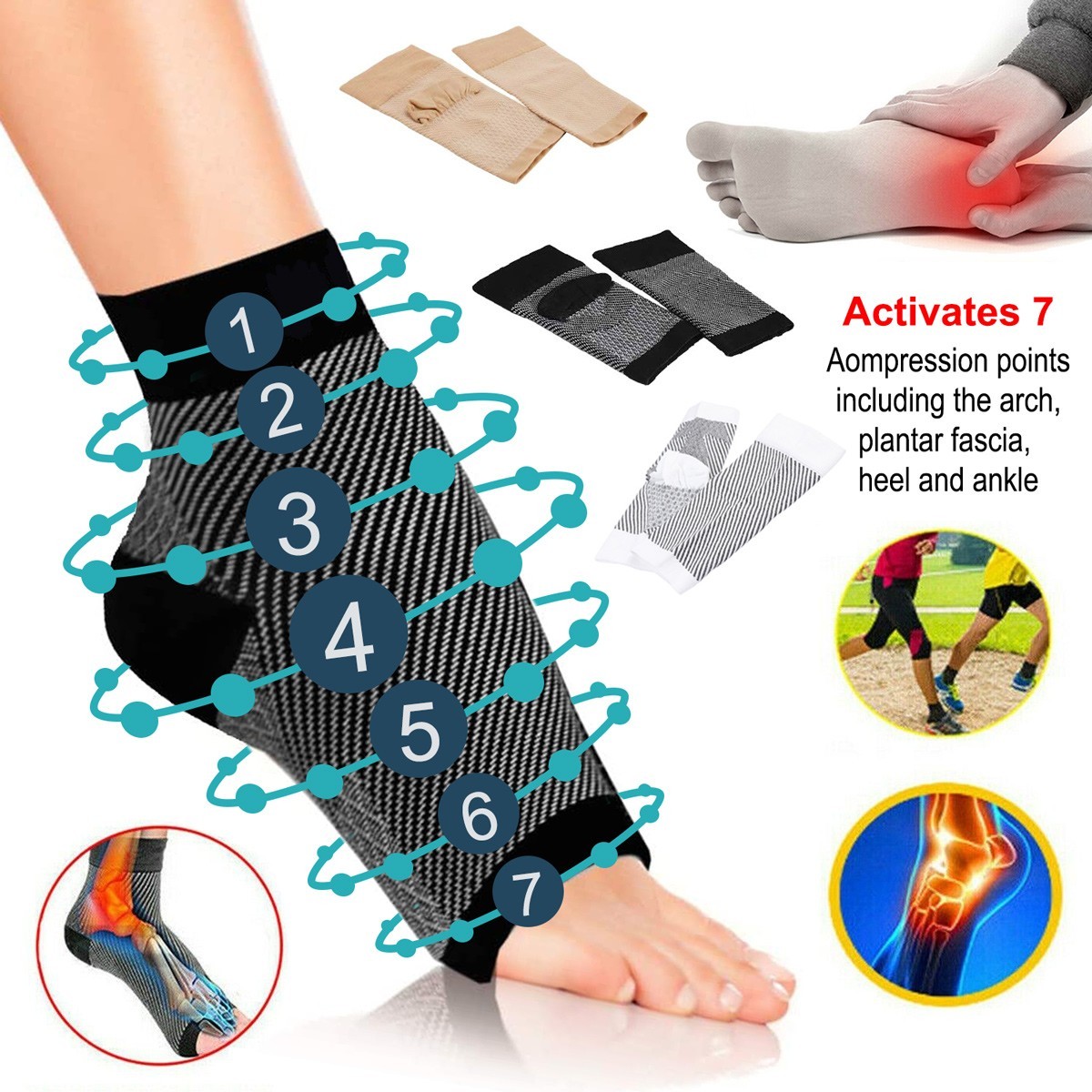 Ankle Support Brace Compression Achilles Tendon Strap Foot Sprains Injury, 2pcs