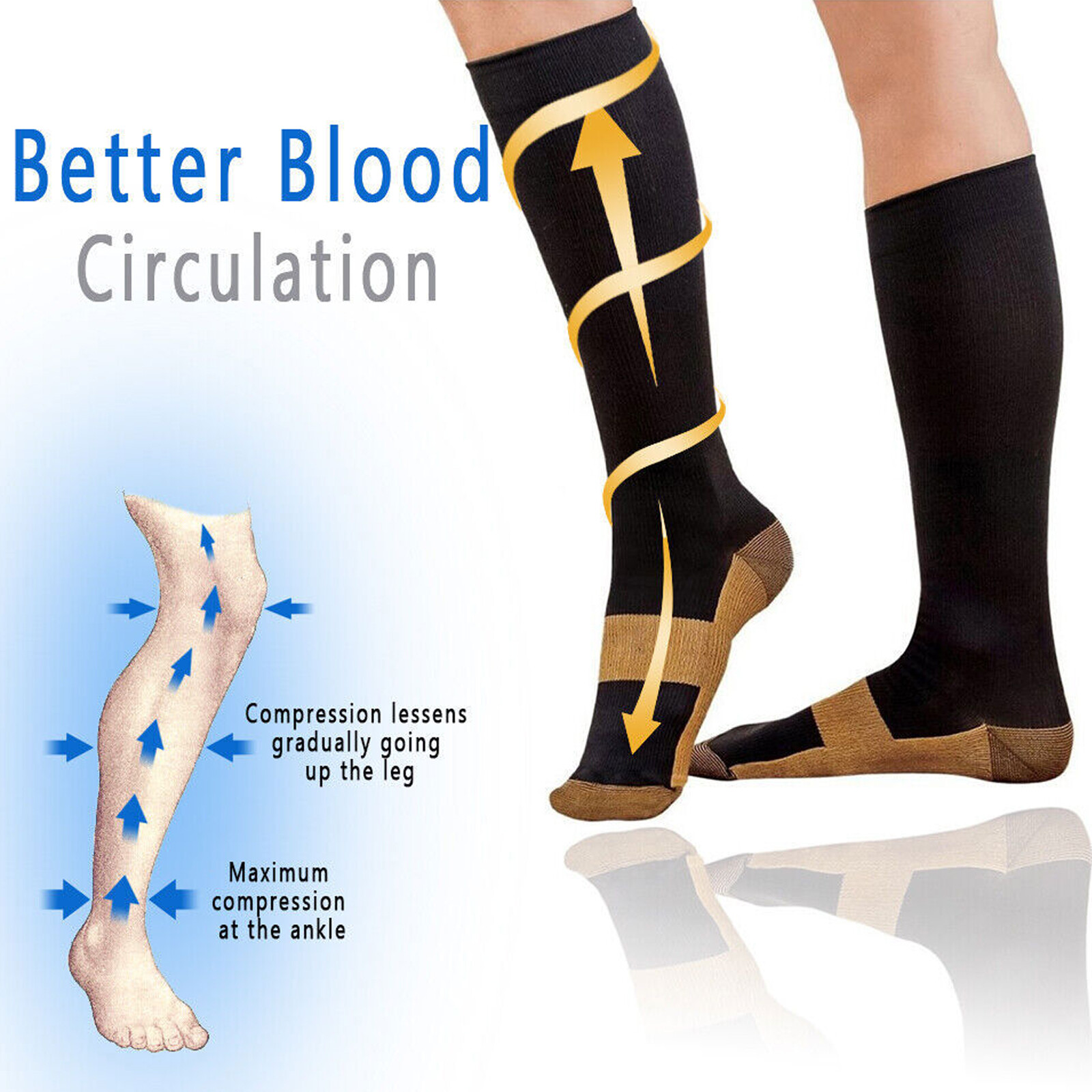 1-100Pair Compression Socks Pain Relief Calf Leg Foot Support Stocking S-XXL LOT