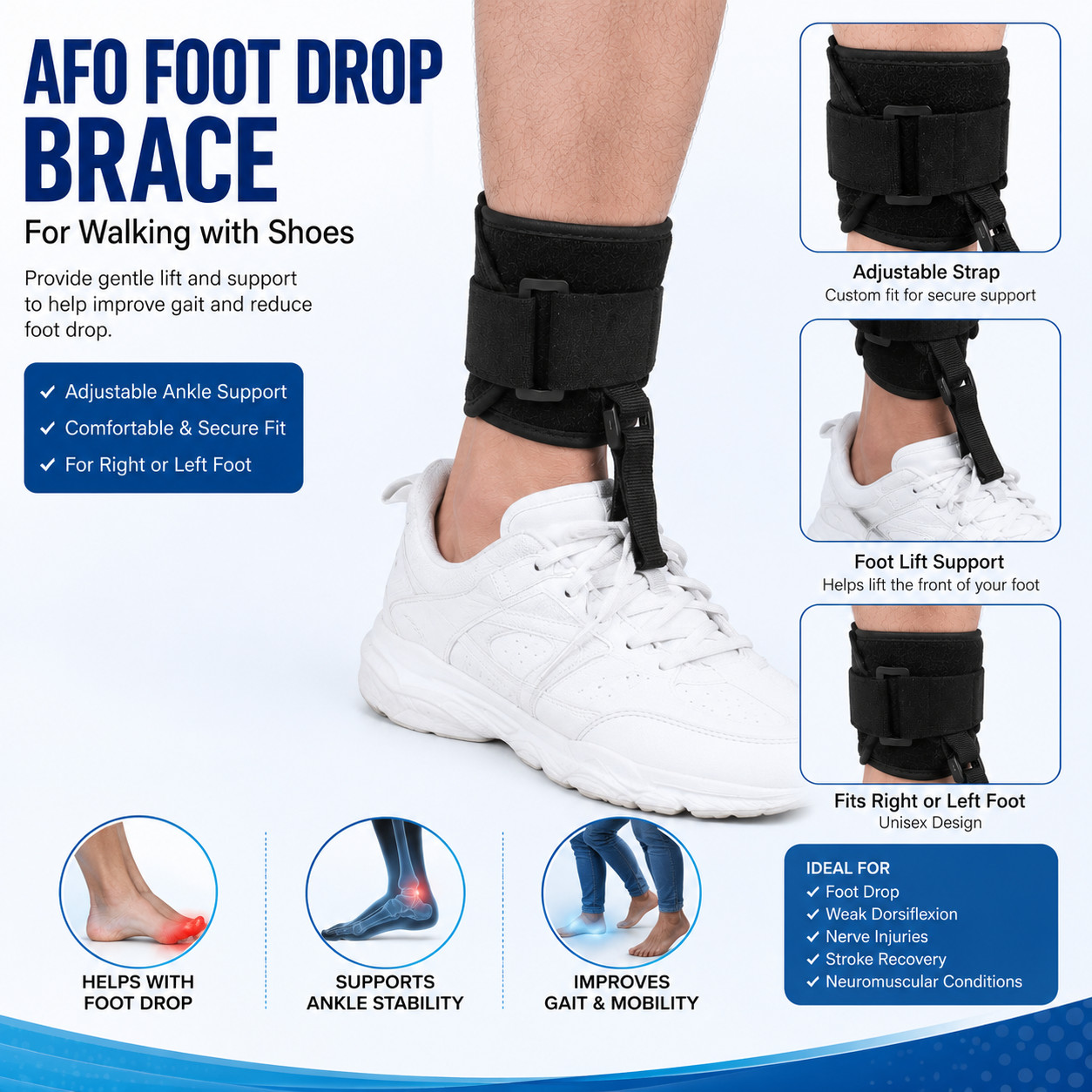 TACHO FO Foot Drop Brace – Drop Foot Brace for Walking – AFO – Unisex (Left-