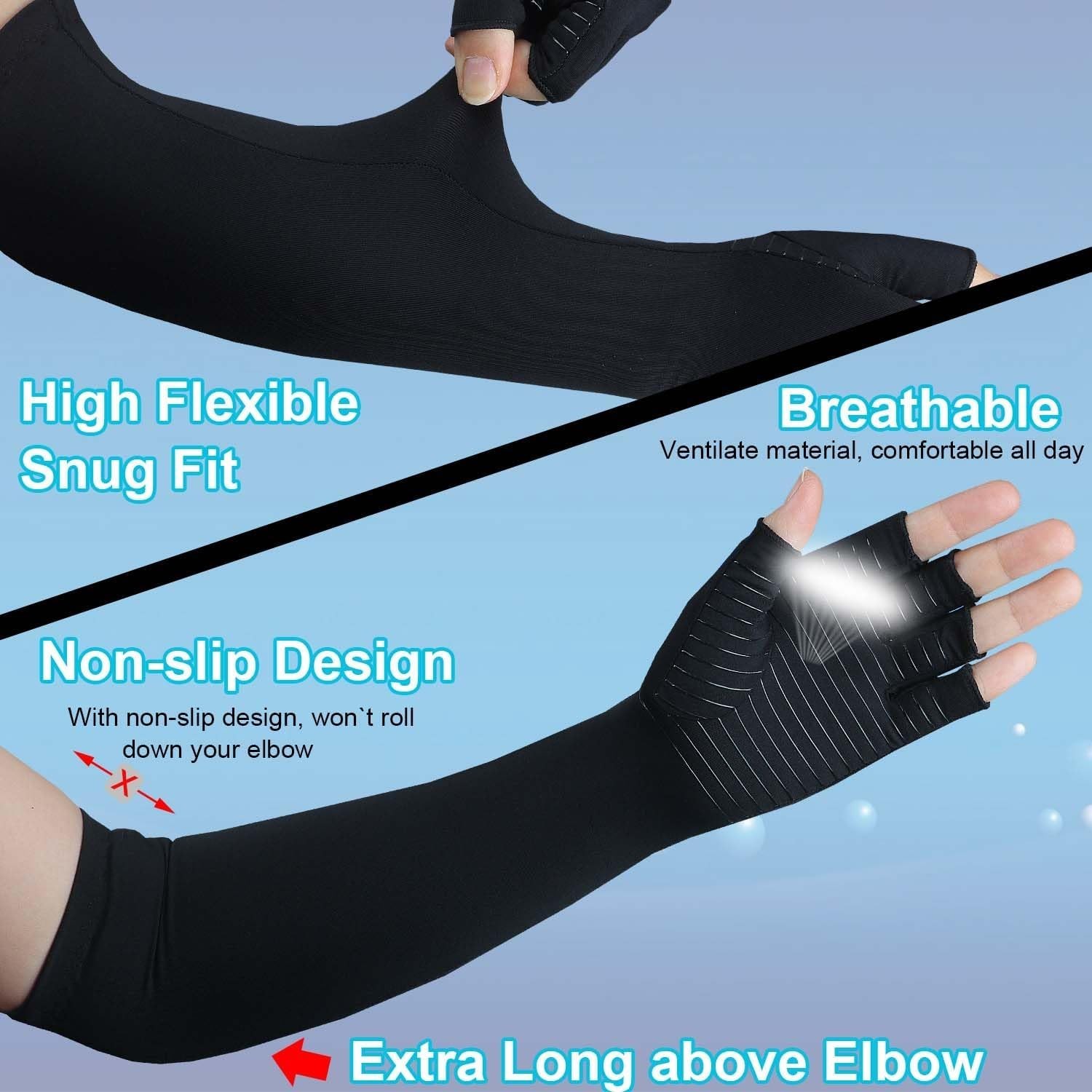 Copper Long Arthritis Gloves,Long Wrist Compression Arm Sleeve Carpal Tunnel …