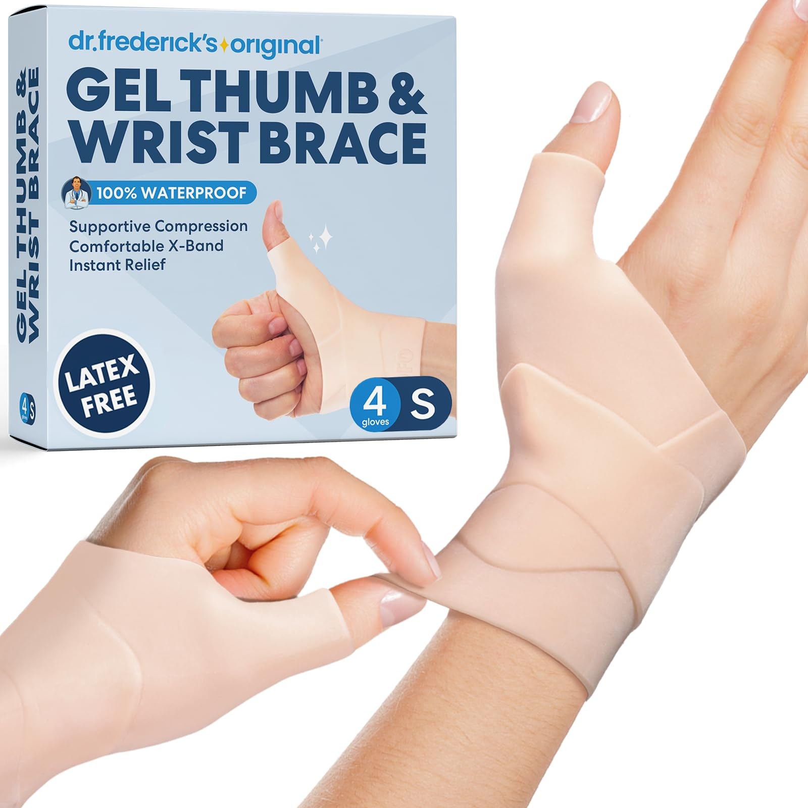 Thumb & Wrist Brace Waterproof Small 4 ct Fits Left & Right Hand Spica Splint