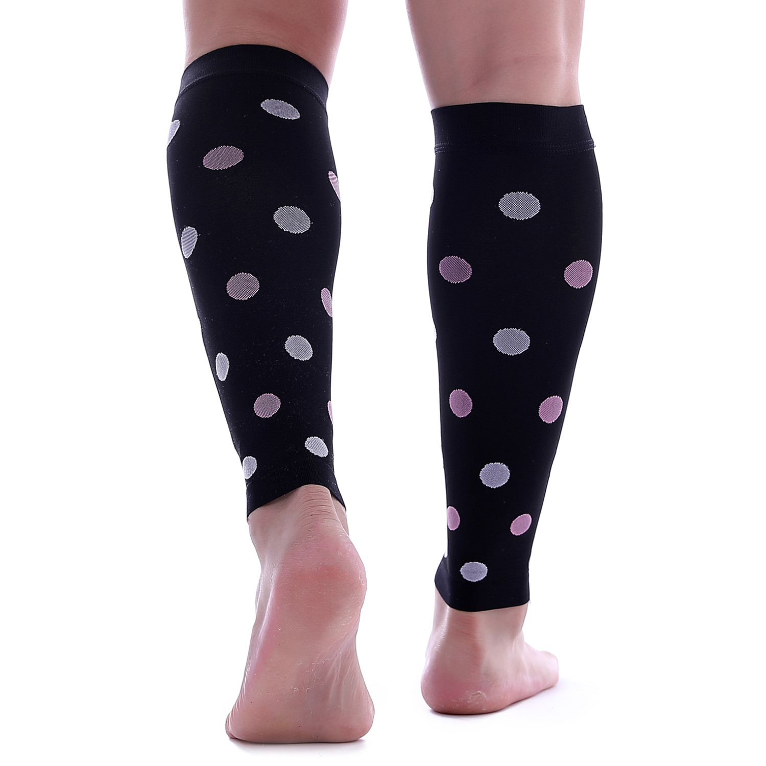 Doc Miller Calf Compression Sleeve 1Pair 20-30mmHg Varicose Polka Dot BLK/PNKWHT