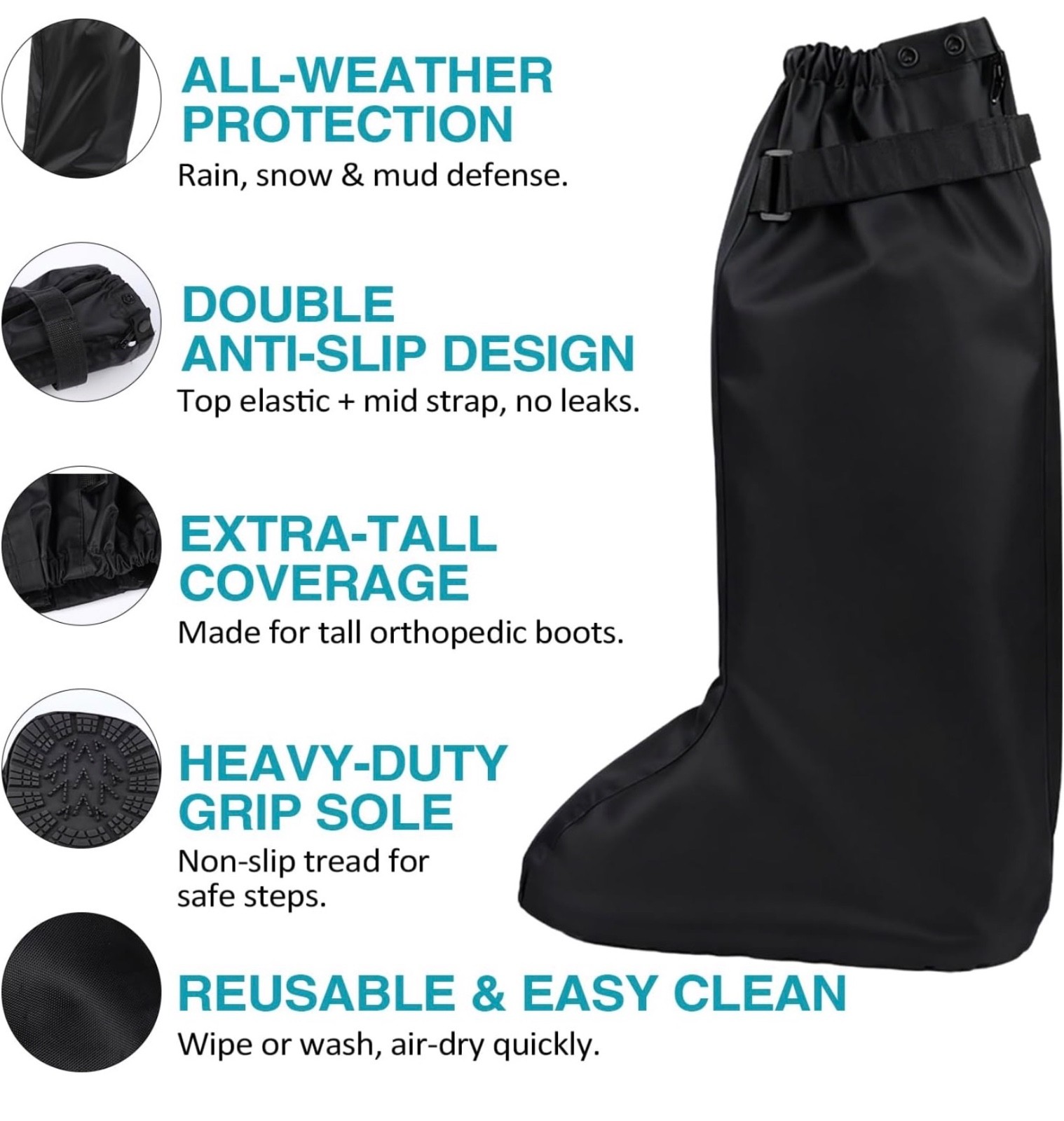Waterproof Boot Cover for Tall Orthopedic & Medical Walking Boots, New Open box