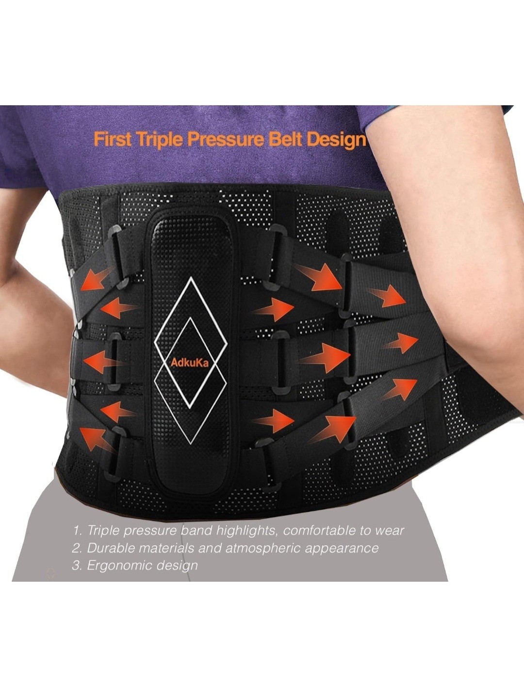 Back Support Belt Adjustable Triple Elastic System 7x Lumbar (X-Large)