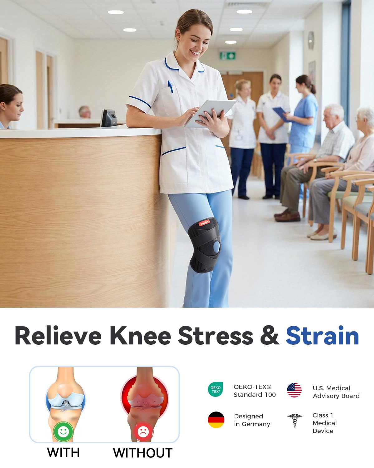Medical-Grade Knee Brace for Women & Men,[Adjustable V-Straps & Anti-Slip] Knee