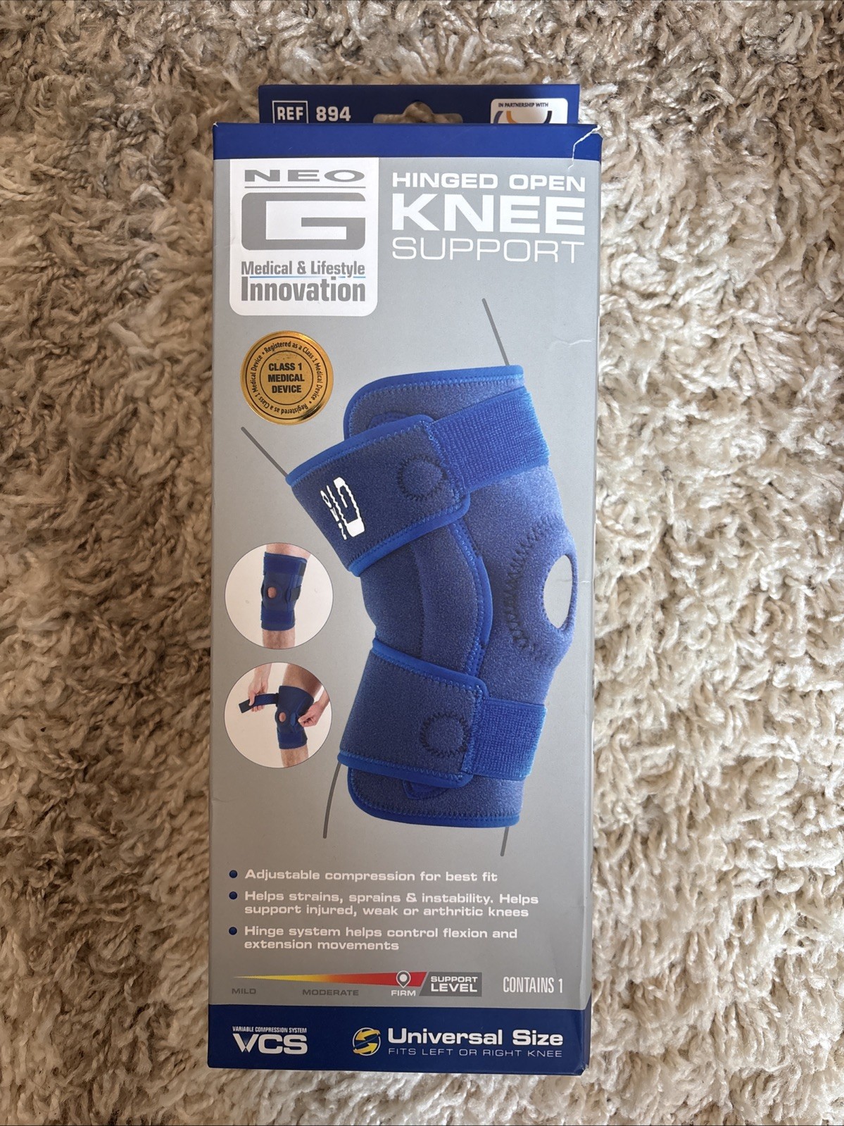 Neo G Hinged Knee Brace Support Firm Universal Size Ref 894 Blue Sealed New