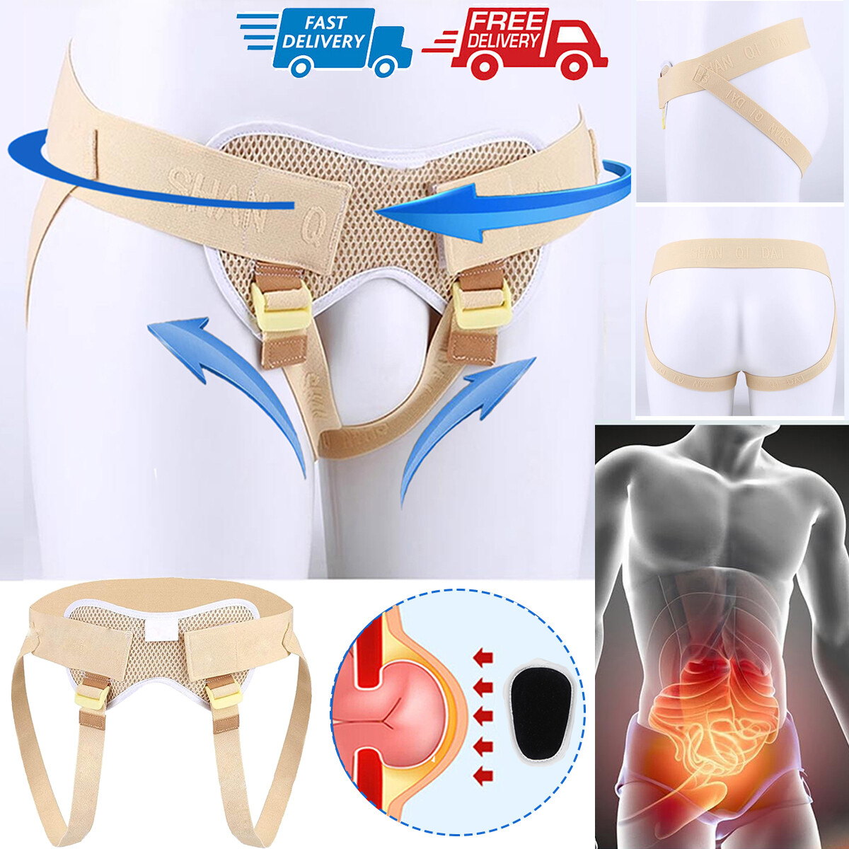 Hernia Support Unisex Double Inguinal Groin Hernia Belt Pain Relief Truss Brace