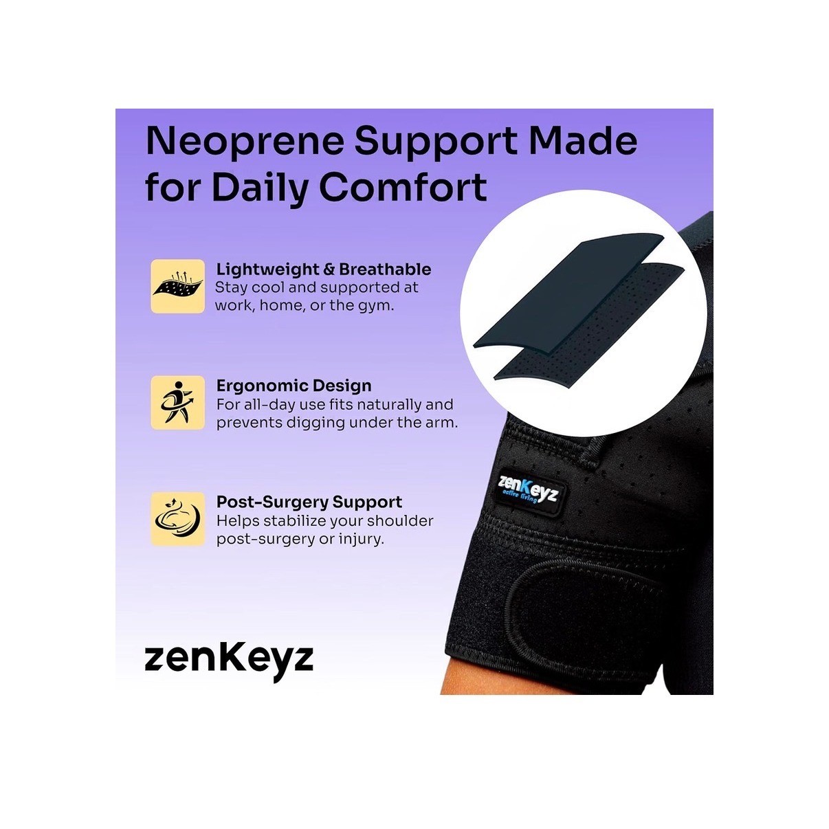 ZenKeyz Copper Compression Shoulder Brace S/M Blac Neoprene Rotator Cuff Support