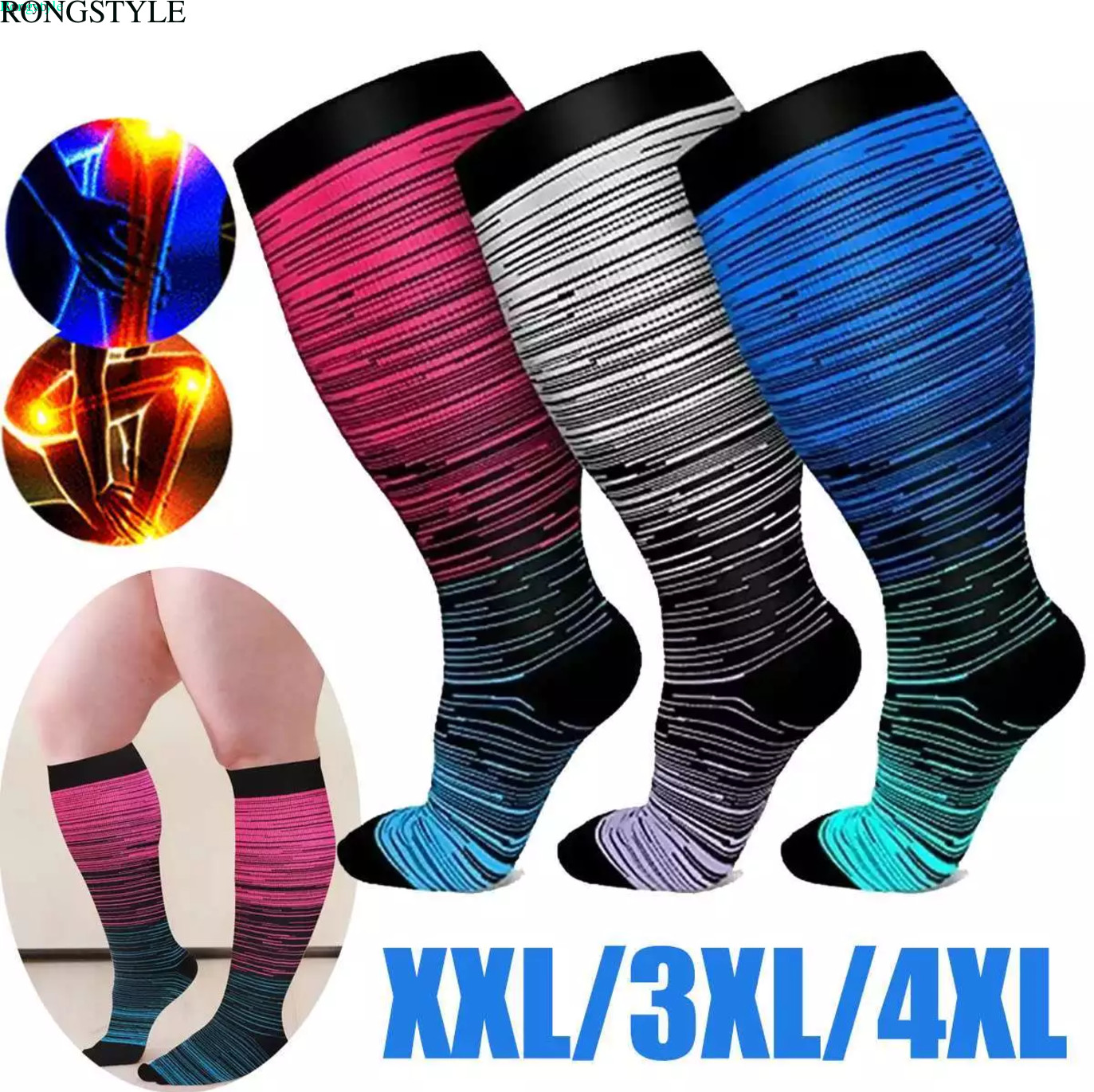 2XL 3XL 4XL 5XL 6XL 7X Wide Calf Plus Size Compression Socks Women Men 20-30mmHg