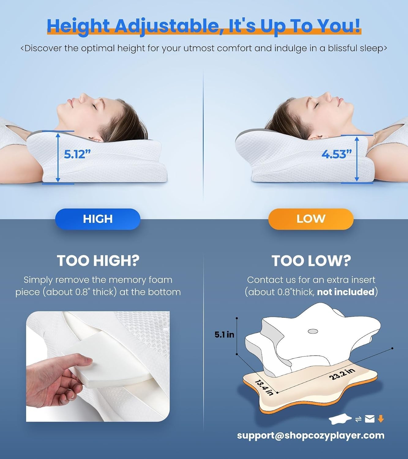 Adjustable Dark Grey Cervical Cooling Neck Support Pillow for Pain Relief