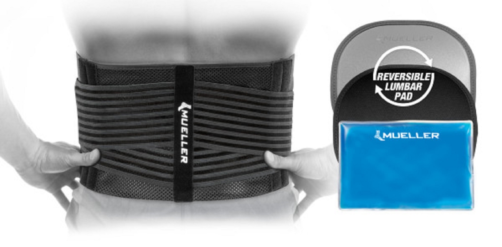 Mueller 4-in-1 Hot/Cold Lumbar Back Brace, One Size (Fits 30 – 48 in), Black