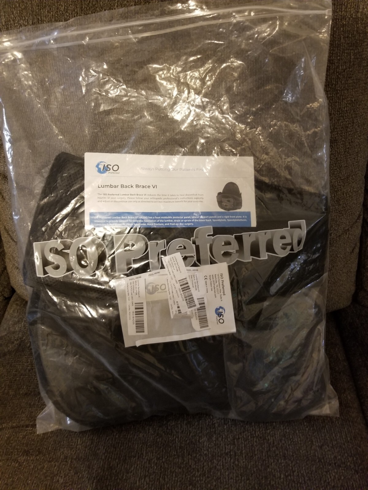 ISO Preferred Lumbar Back Brace VI Back Brace ISO-BA206 Universal Small-2XL New