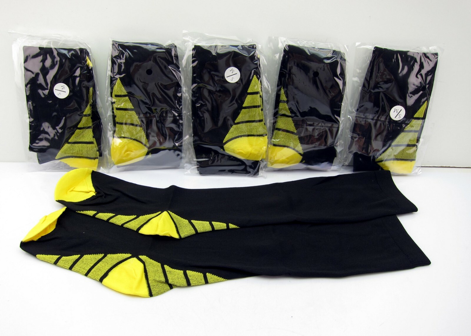 6 Pair Women’s Compression Socks Black Yellow 15-20 mmhg Medium Medical Running