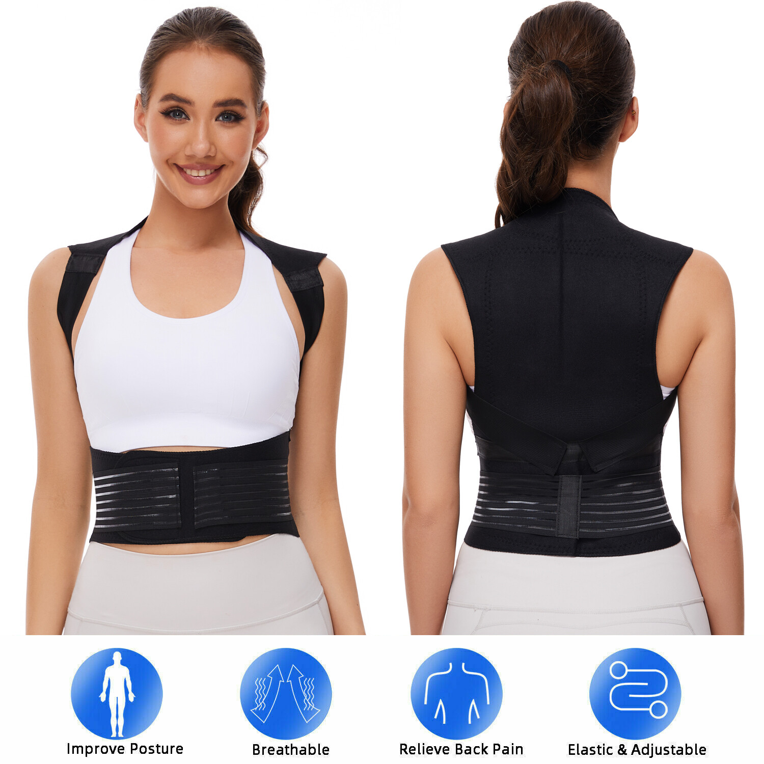 Adjustable Posture Corrector Low Back Support Shoulder Brace Belt Heated Vest