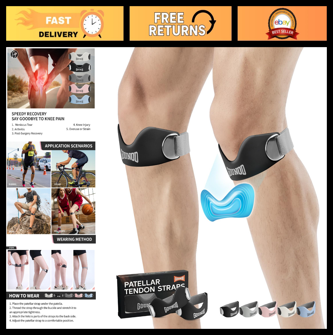 Silicone Knee Support Strap 2 Pack – Patellar Tendon Relief for Sports & Pain