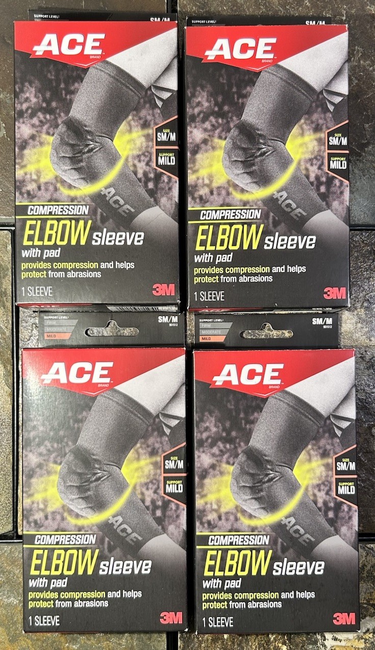 Ace Compression Elbow Sleeve New with Pad SM/M 9″ to 10.5″ Lot Of Four