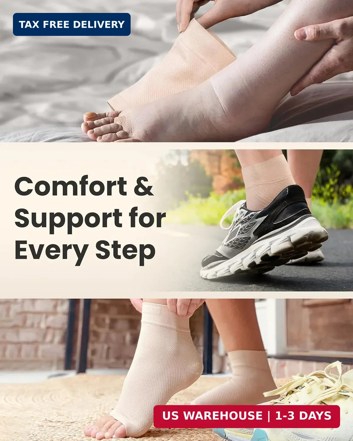 KEMFORD Ankle Compression Sleeve – 1-Pair, Plantar Fasciitis Braces – Open Toe C