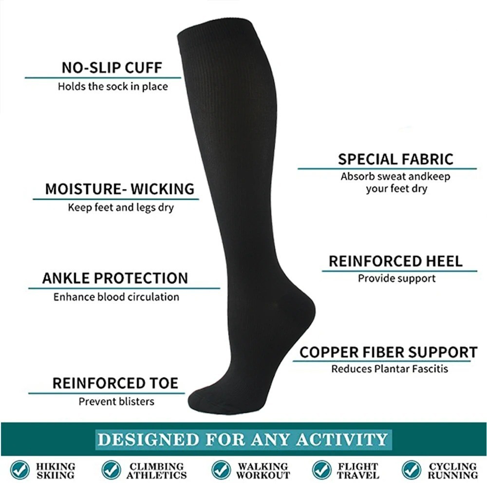Compression Socks 15-20mmHg Anti Fatigue Running Travel Varicose Veins Men Women