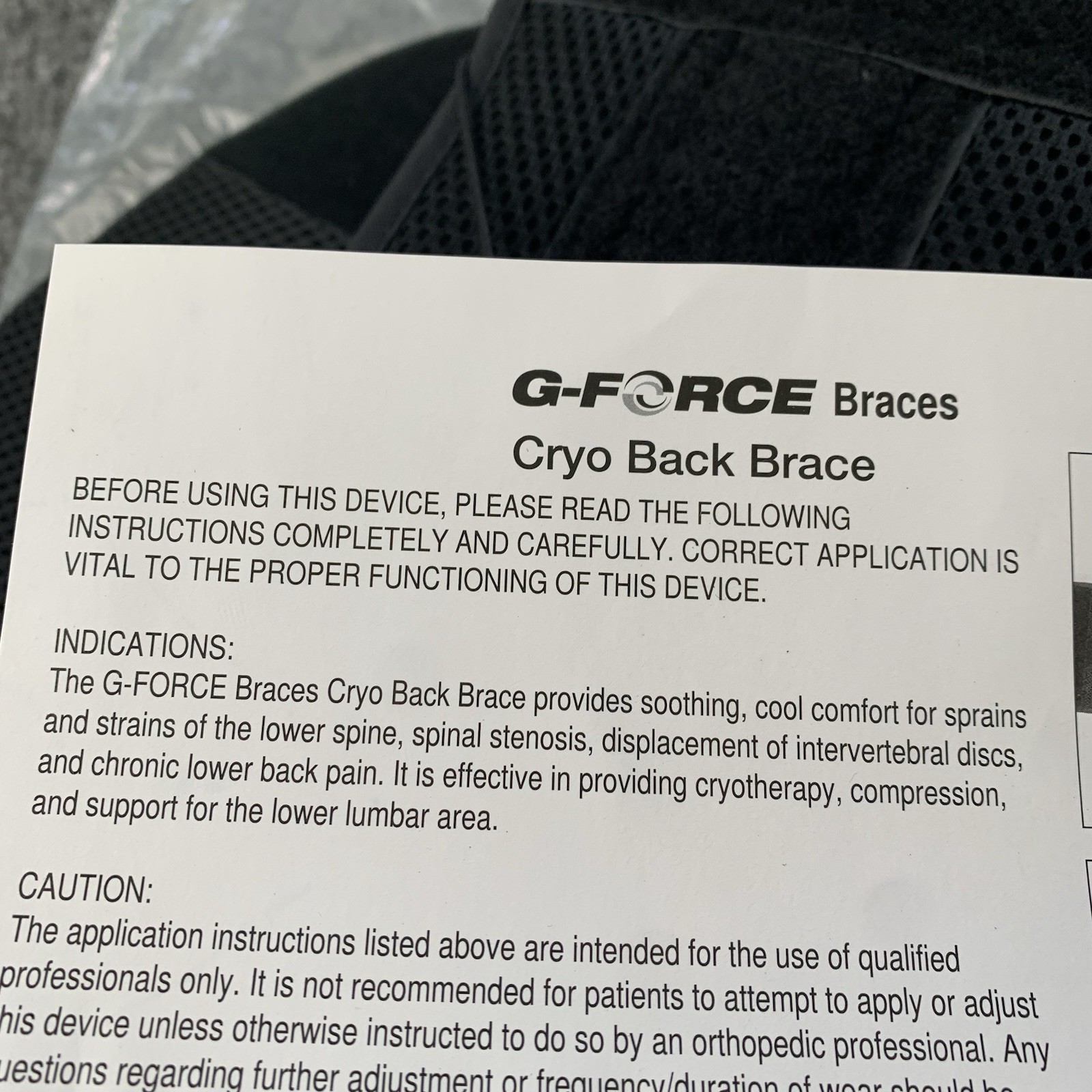 G-Force Cryo Adjustable Back Pain Relief Brace with Orthopedic – Universal Size