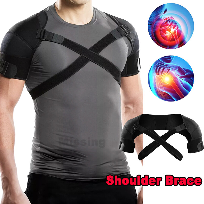 Double Shoulder Brace Torn Rotator Cuff Pain Relief Support Therapy Sleeve Wrap