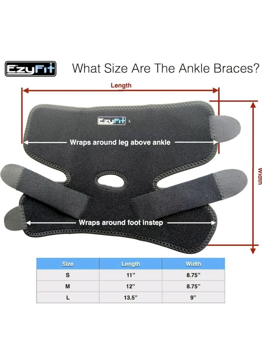 EzyFit Ankle Support Brace Adjustable Open Heel Wrap Around Stabilizer Straps M