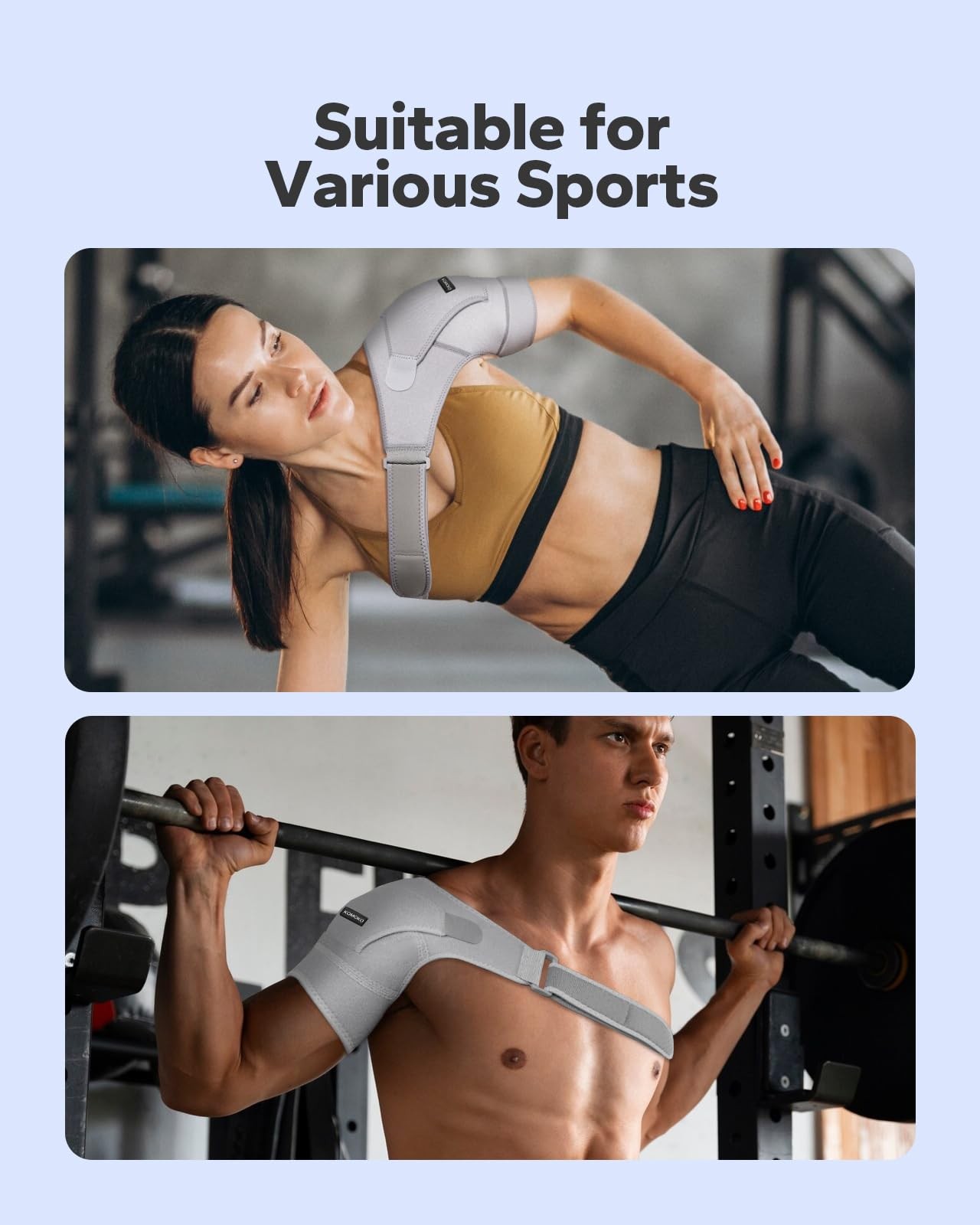 Komoko Shoulder Brace, Rotator Cuff Support Brace with Ice Pack Gray