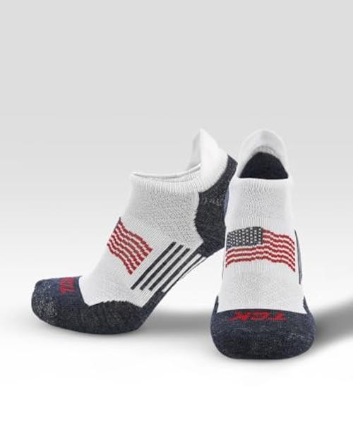 USA No Show Socks for Men & Women – Cushioned Medium White/Navy/Scarlet/Flag