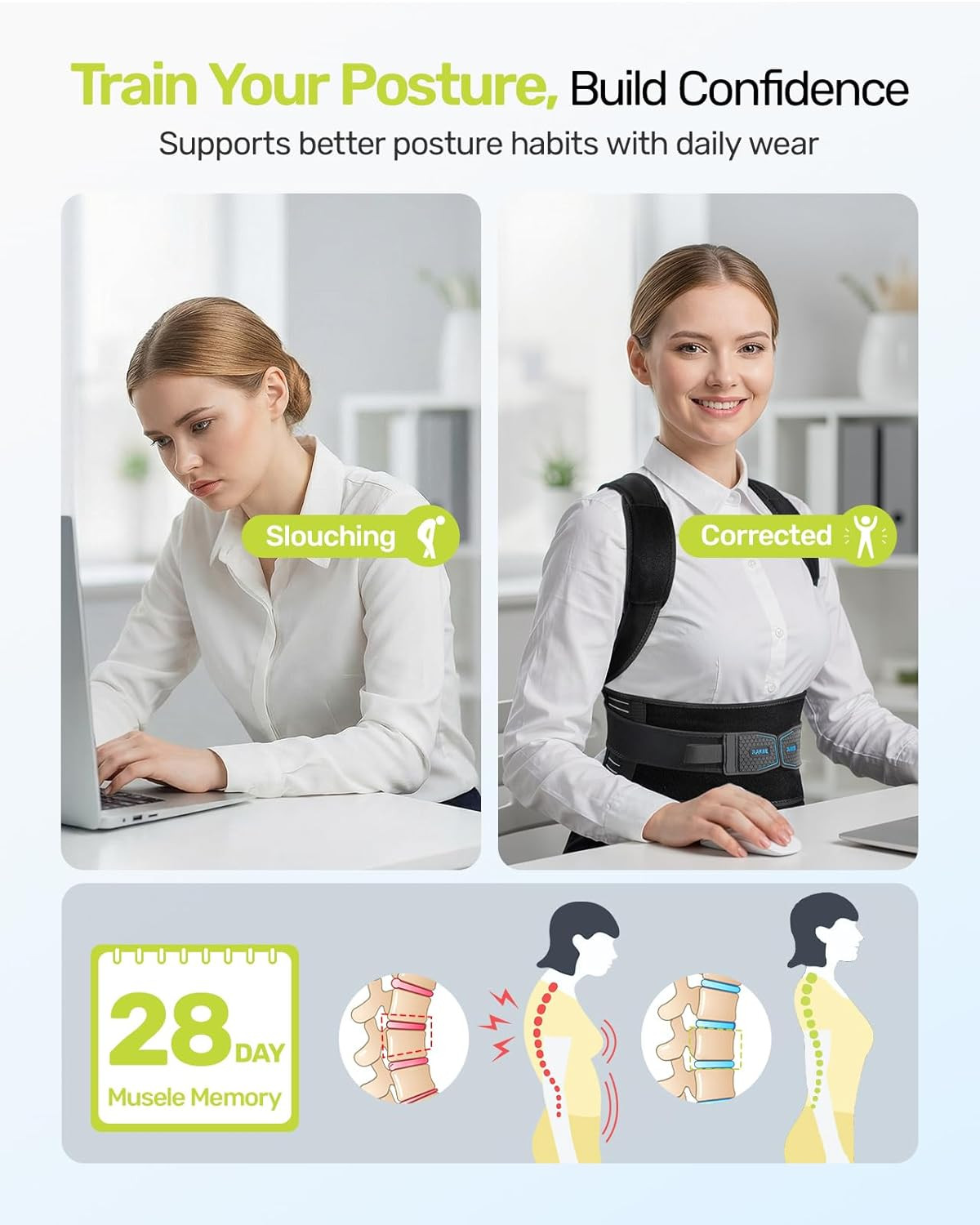 Adjustable Posture Corrector for Back Pain Relief, Unisex, Blue M