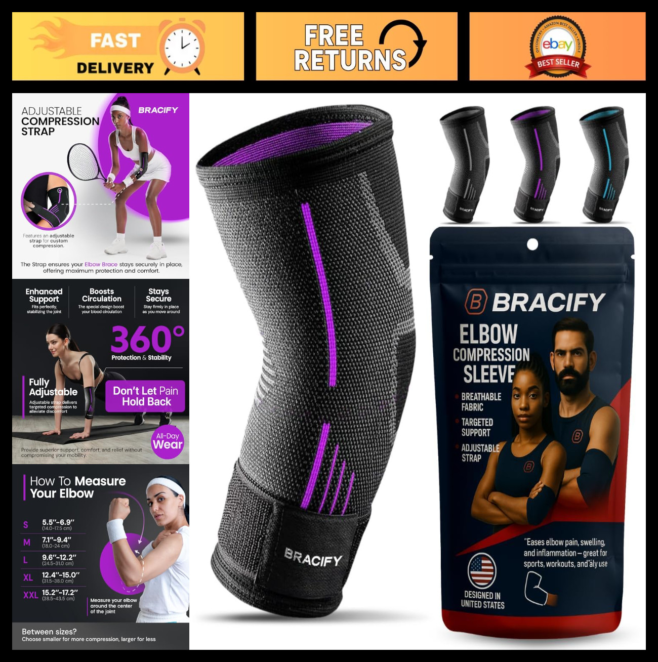 Elbow Brace for Tendonitis & Tennis Elbow Relief, Compression Sleeve for Arthrit
