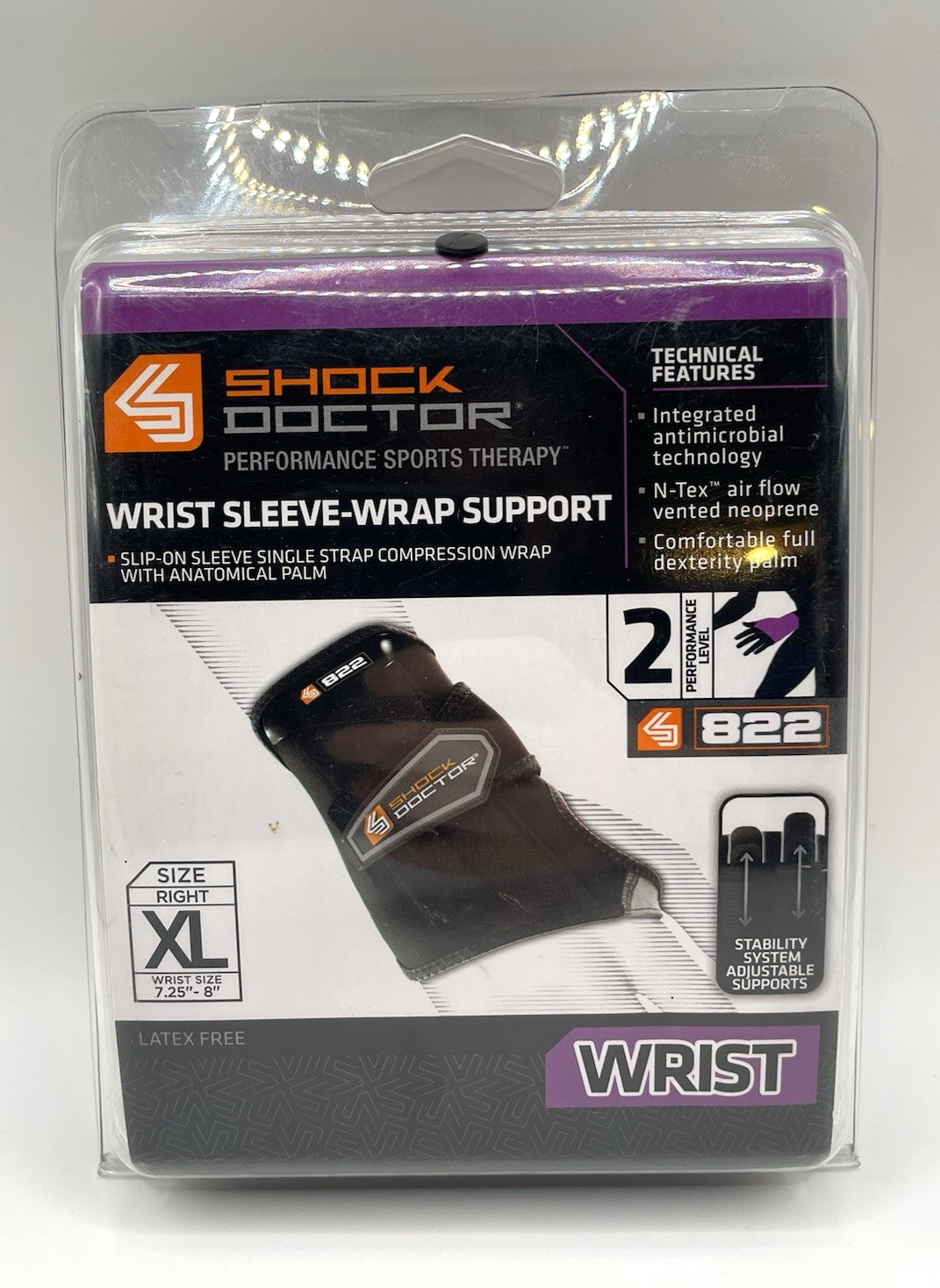 New Shock Doctor Wrist Sleeve-Wrap Support – Right – XL -Wrist Size 7.25″-8″