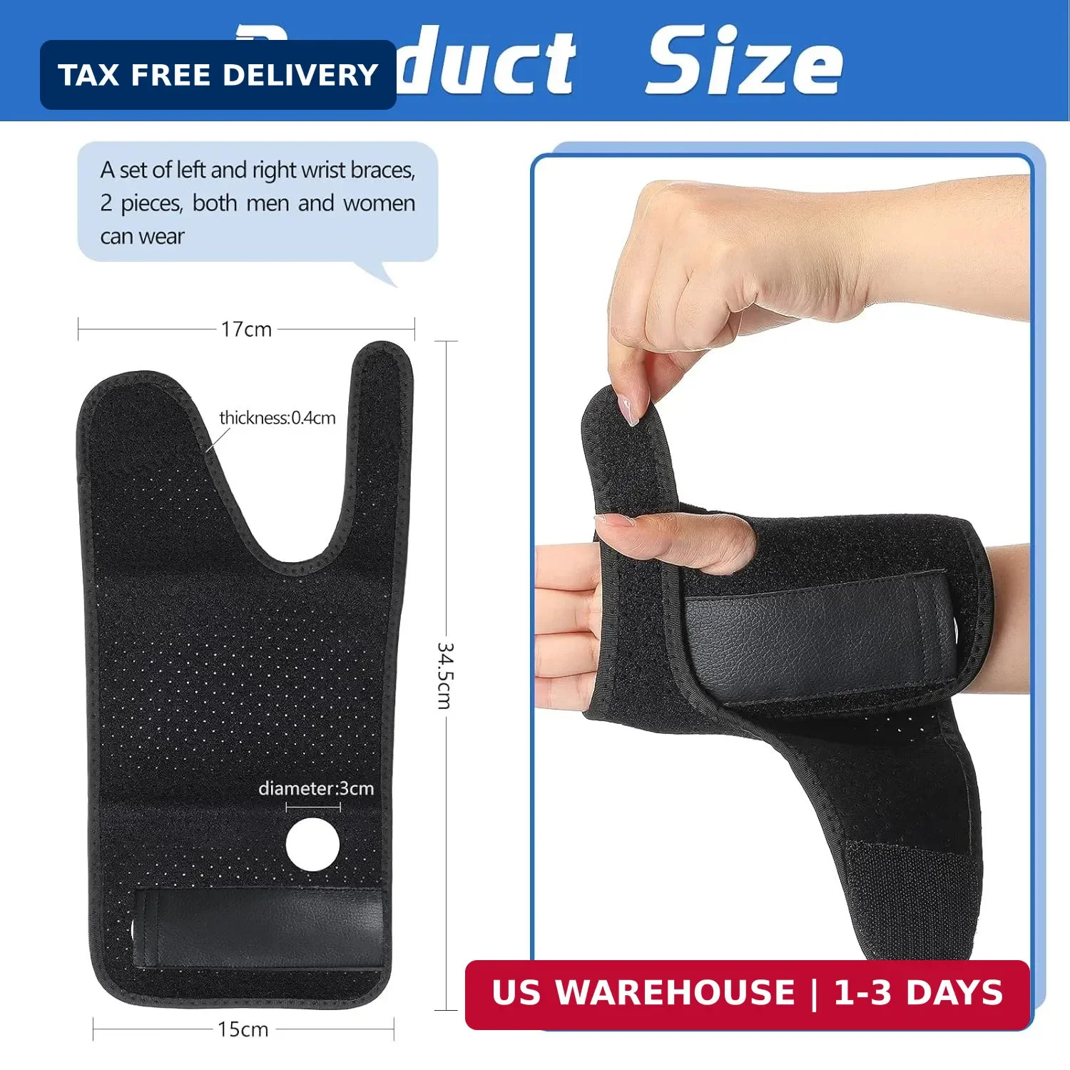 2 Pcs Wrist Brace for Carpal Tunnel Night Sleep Support Adjustable Wrist Splint