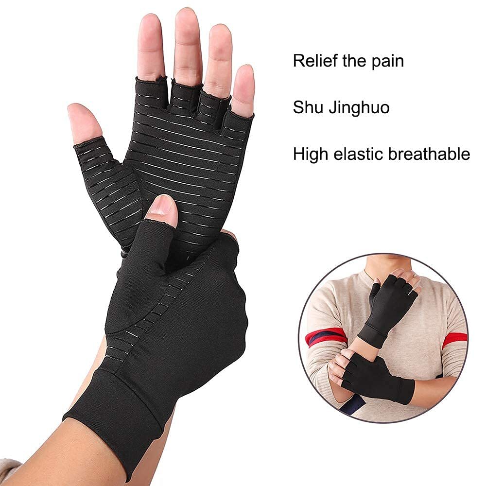 Copper Arthritis Compression Gloves Carpal Tunnel Fingerless Glove for Men Women