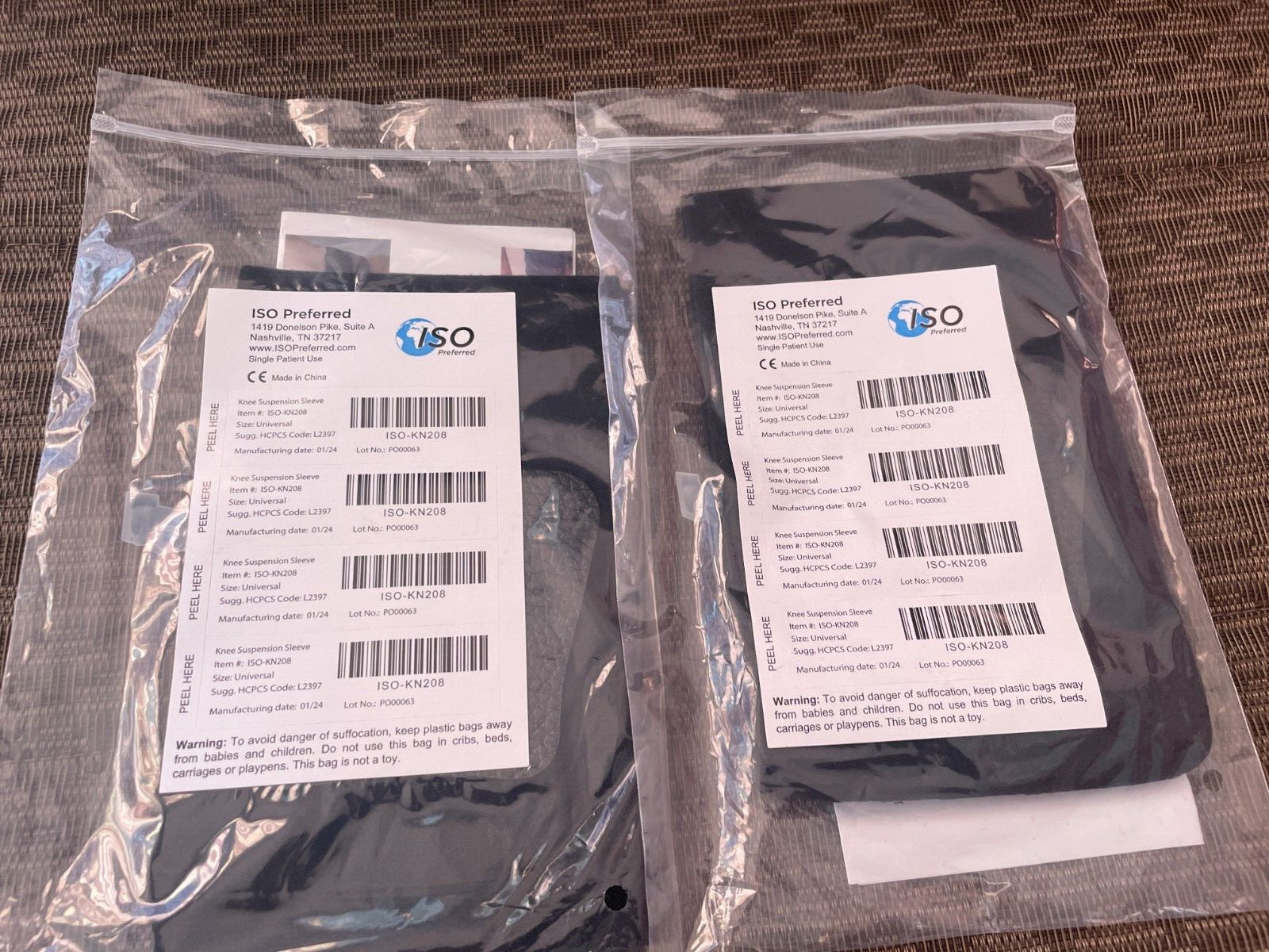 Lot of 2: ISO Preferred ISO-KN208 Universal Size Knee Suspension Sleeve New