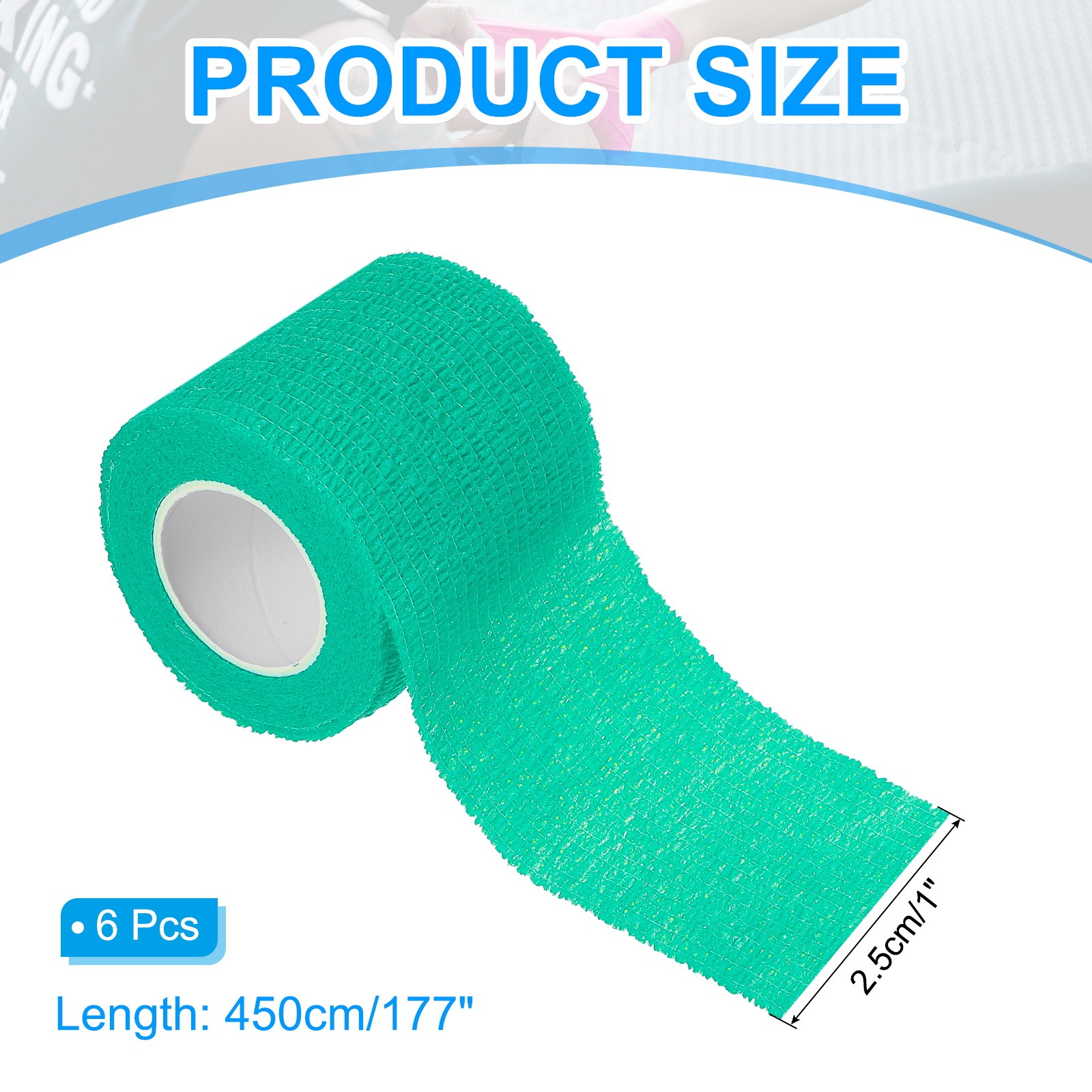 1″ x 177″ 6 Pcs Self Adhesive Bandage Wrap Elastic Self Tape Green