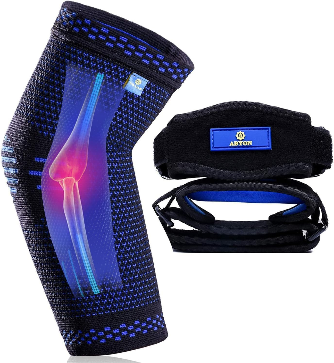 ABYON Compression Elbow Support, 1 Piece Compression Sleeve + 2 Pcs Tennis Elbow