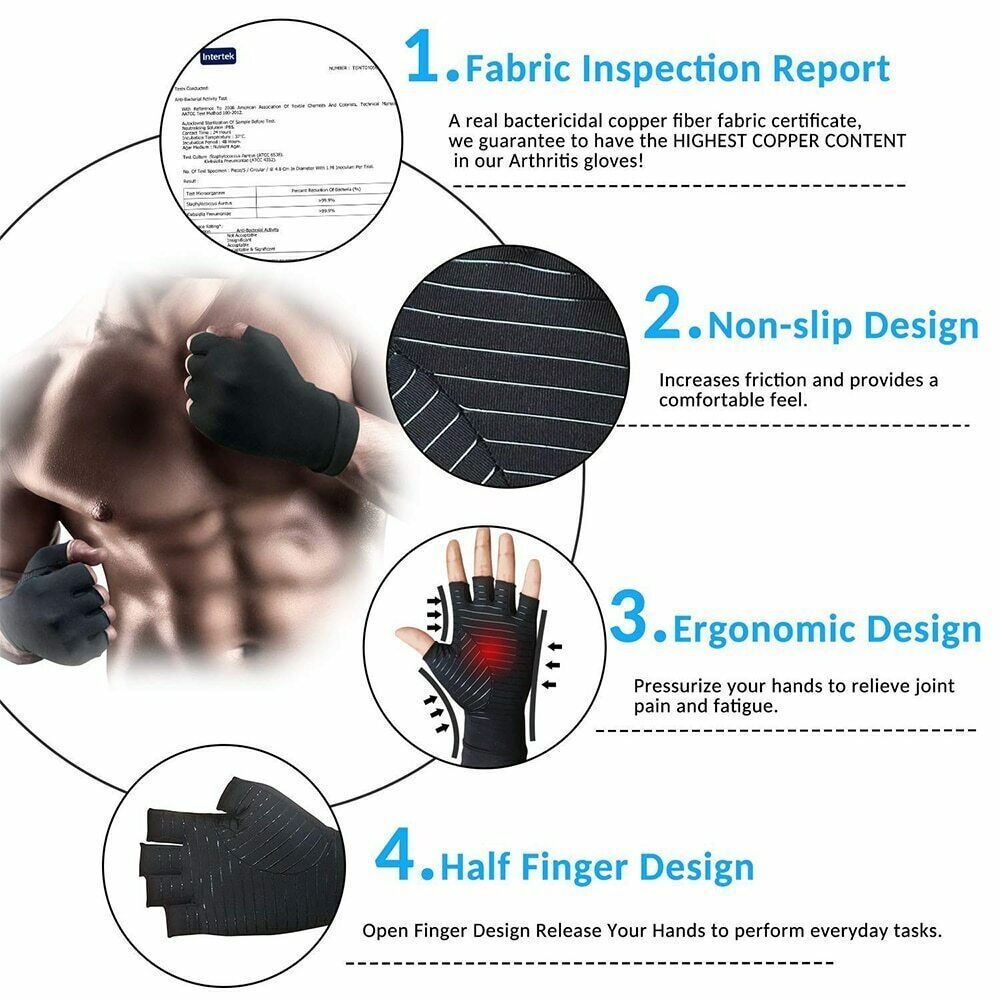 Copper Infused Compression Arthritis Gloves Carpal Tunnel Joint Pain Circulation