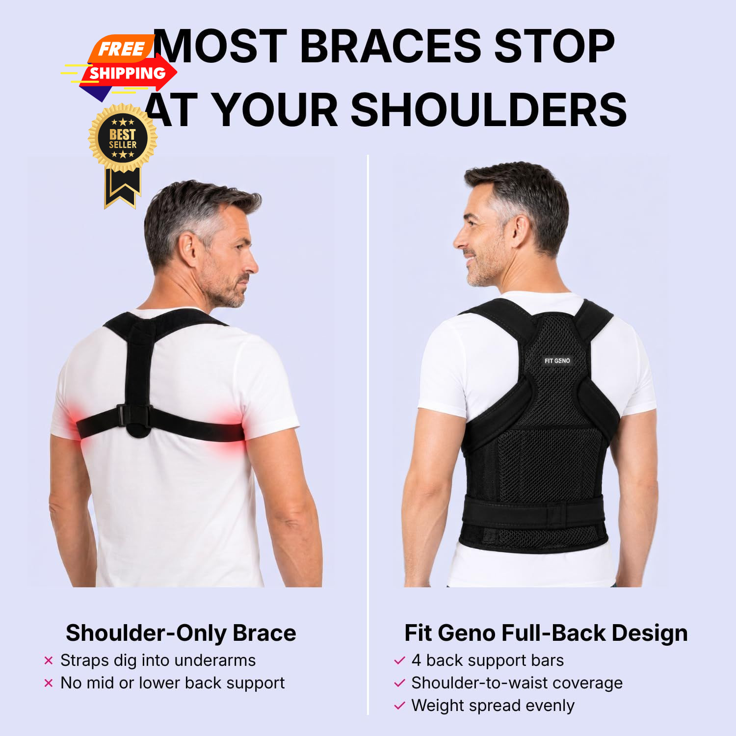 Fit Geno Back Brace Posture Corrector for Women and Men, X-Large, Black