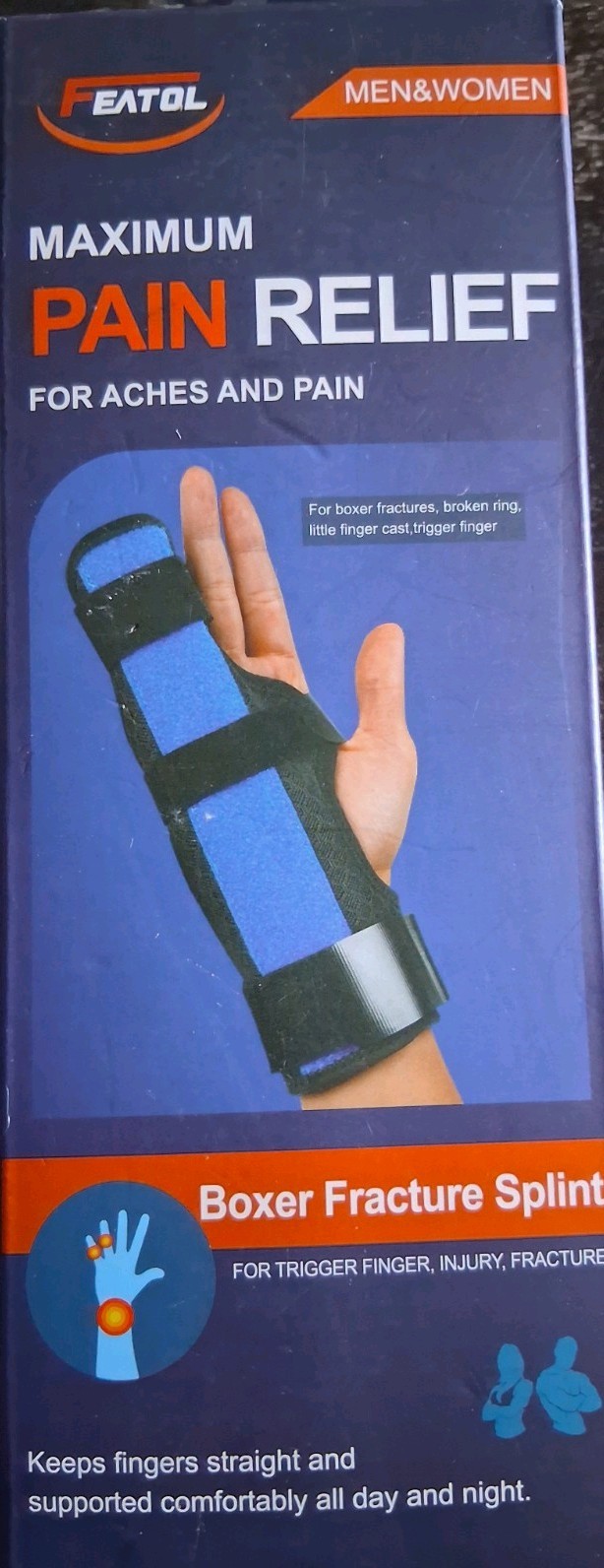 Featol Boxer Fracture Splint For Trigger Finger, Injury, Fracture. Left Hand S