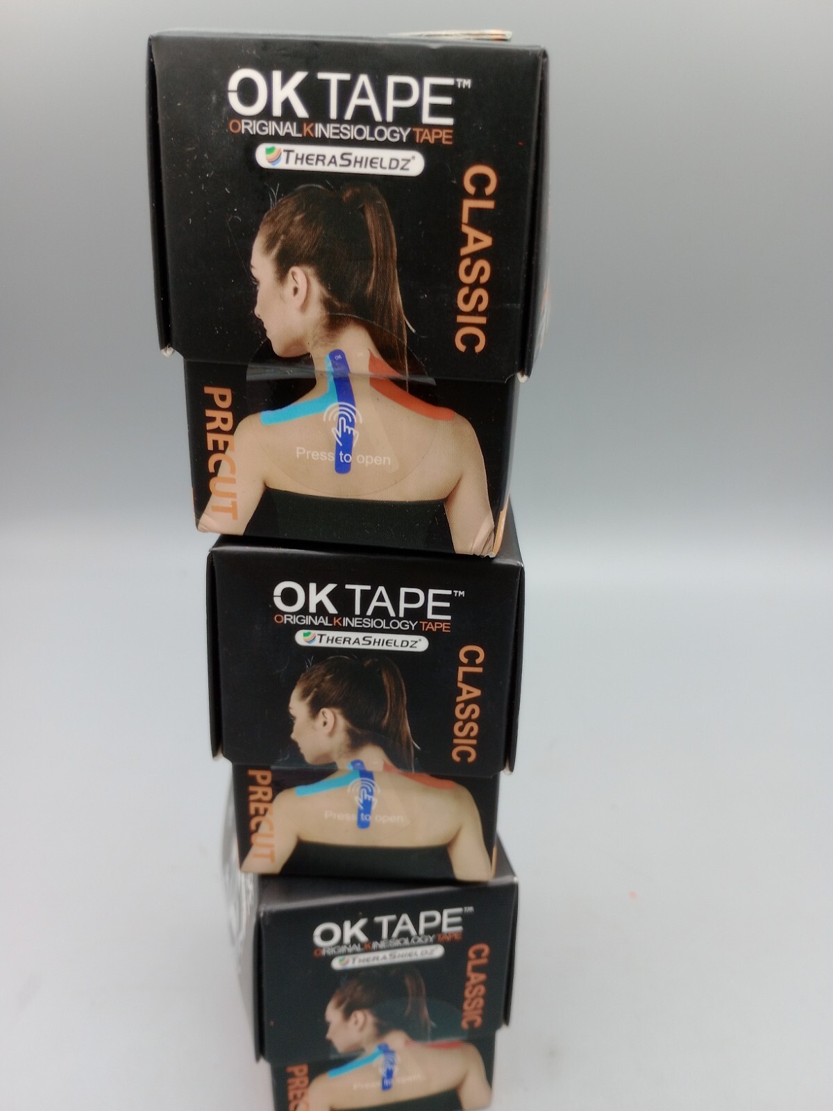 Lot Of 3 – OK TAPE Kinesiology Tape 10 inches Precut, Elastic Black