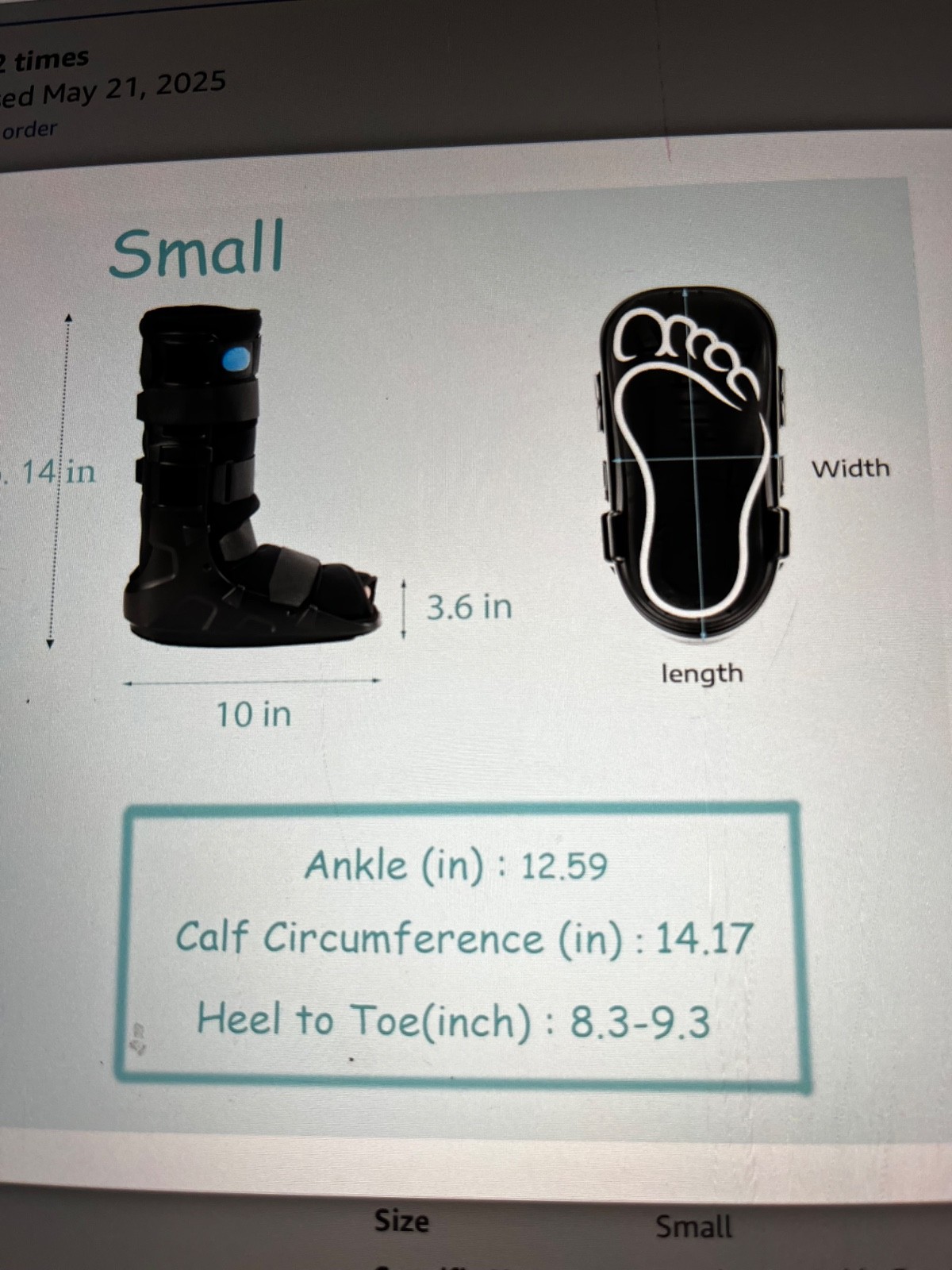 Walking Boot MEDIBOT TALL Foot Ankle Brace Support Small Black air compression