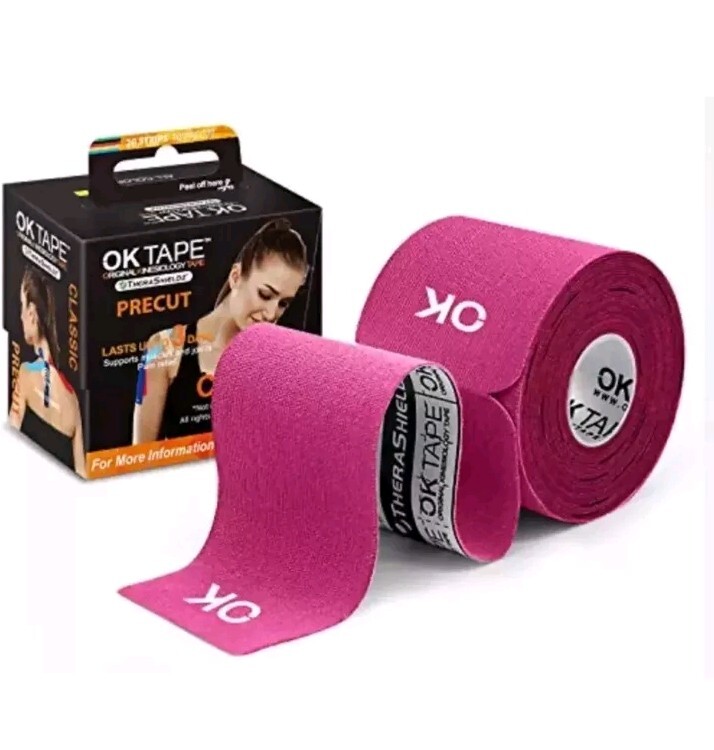 OK TAPE Kinesiology Tape 10” Precut 20 Strips, Cotton Elastic PINK Sports Tape